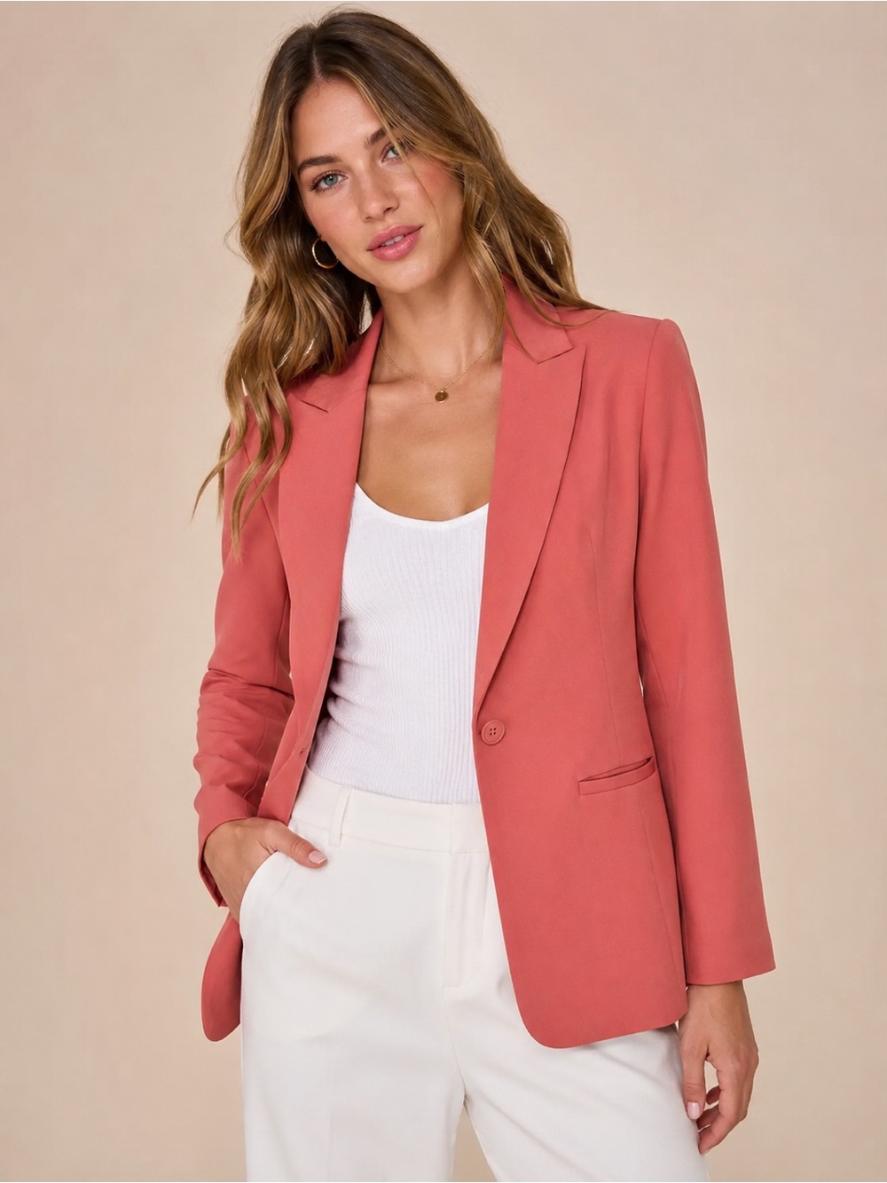 Endless Rose XS Coral Pink Tailored Blazer One Button Career Jacket